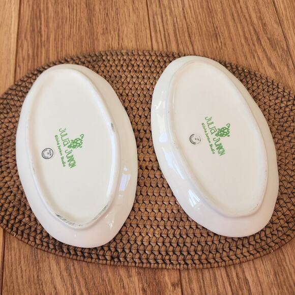 Julia Junkin oval appetizer plates set of 2 Cream w/ black olive & branch print - Picture 2 of 8